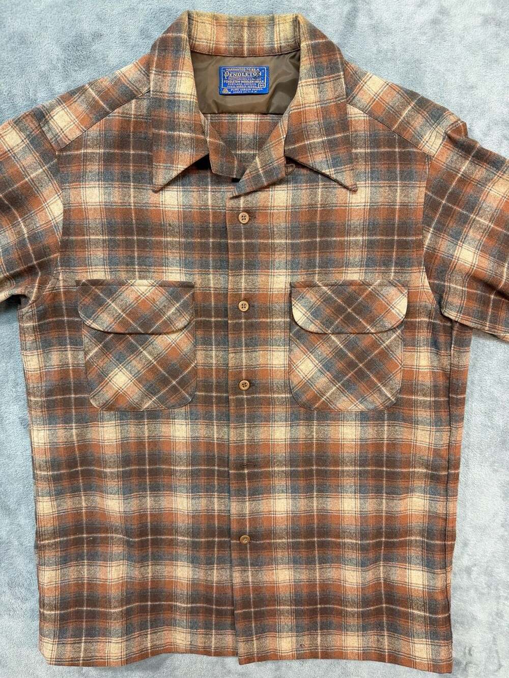 Vintage Pendleton Brown Plaid Virgin Wool Board Shirt Medium gorpcore